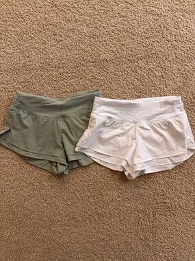 Athletic Double-Layer Shorts - Sage Green & White